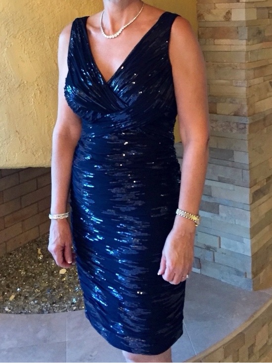 Ralph Lauren Dresses & Skirts - Ralph Lauren Navy Sequin Ruched V-Neck Dress